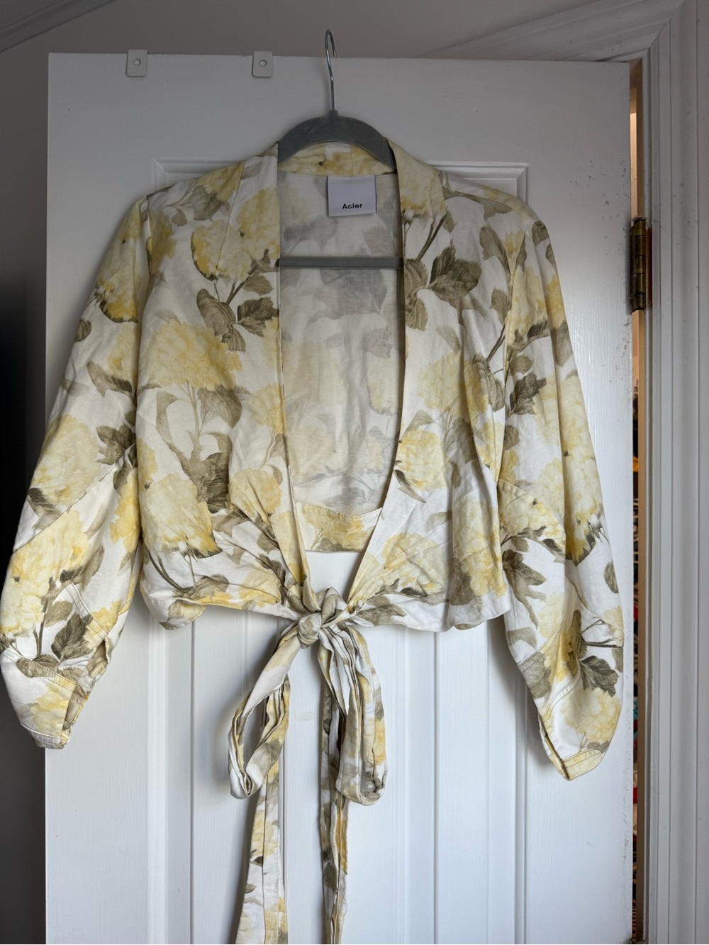 Acler Cream and Yellow Floral Tie-Front Robe Top